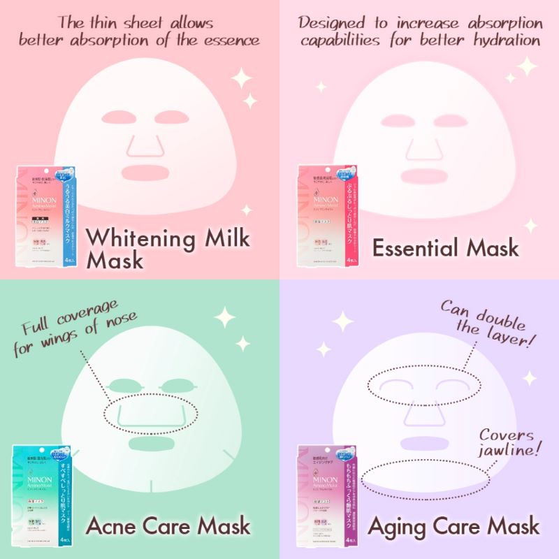 Minon Amino Moist Reaping Whitening Milk Mask 20ml x4 Sheets , Minon Amino Moist  , มาร์กMinon Amino Moist , 